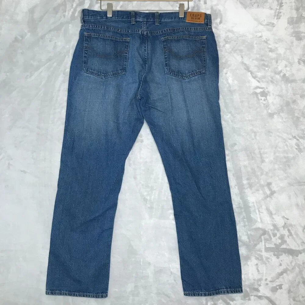 Chaps Denim Vintage Slim Fit Mens 38*30 Blue 100% Cotton Pockets Flat Front